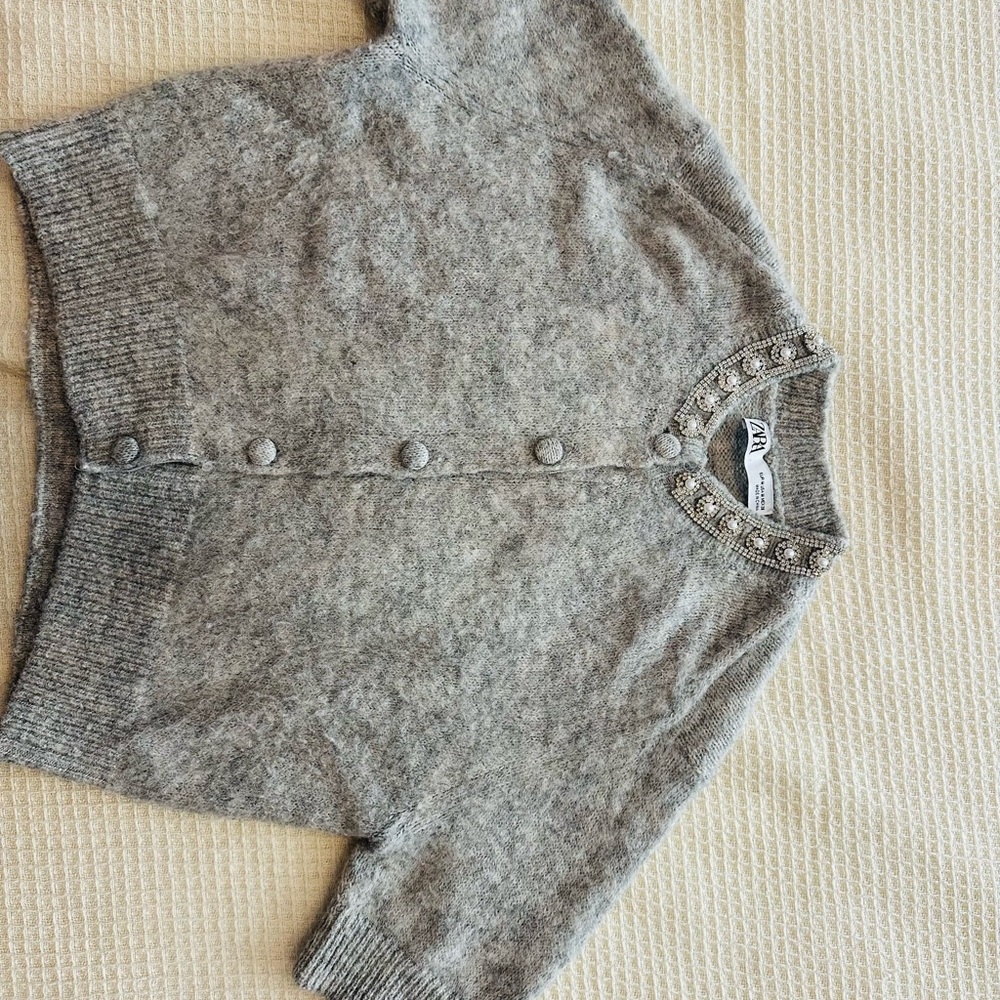 Zara Gray Cardigan Sweater Soft Knit Versatile